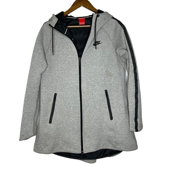 Nike Gray Aeroloft Parka Hooded Lined Full Zip Goose Down Jacket Size M Women's - Picture 1 of 12